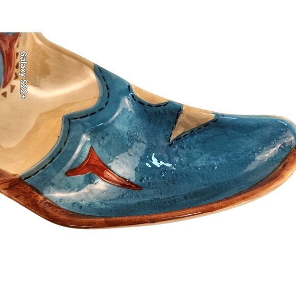 Cowboy Boot Serving Tray, Blue & Beige, Country Western Decorative Party Ware - Picture 3 of 9